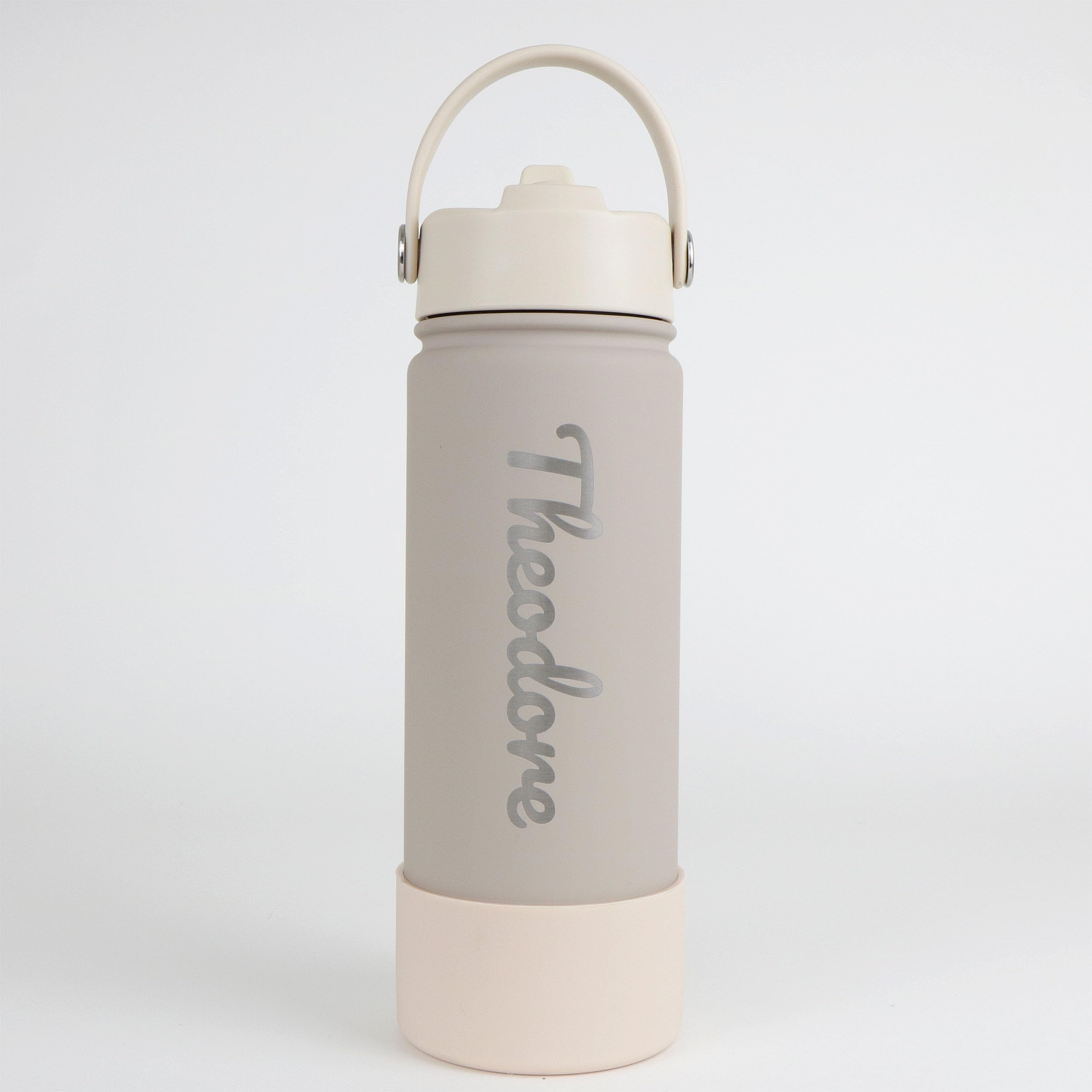 cribstar Personalised Water Bottle, Insulated Stainless Steel, Straw Lid, Laser Engraved Name, BPA Free, Leakproof (Oatmeal [Vertical Engraving], 18oz/500ml) — image 1