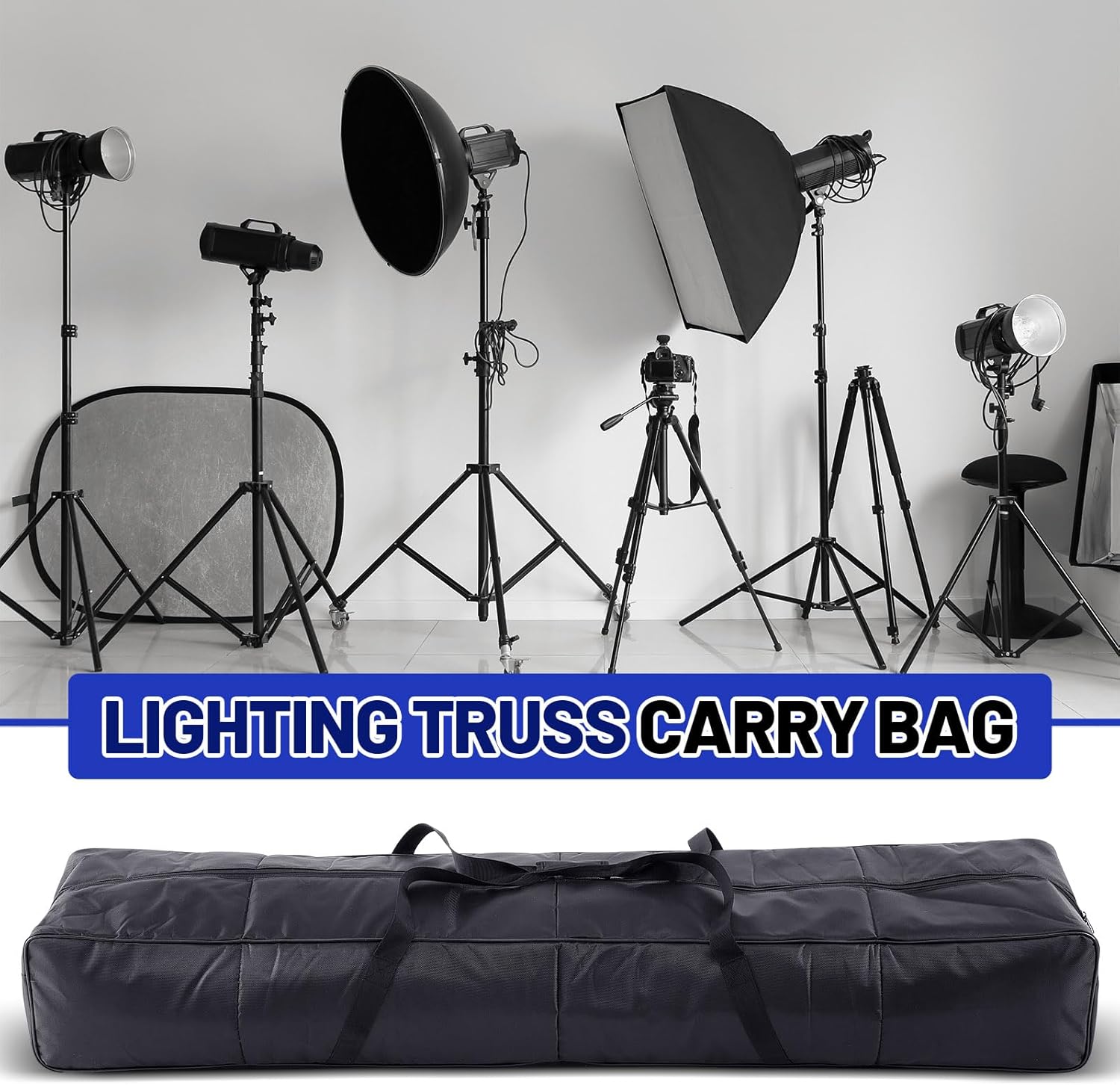 Dansydaisy 62" Speaker Light Stand Bag with Pearl Cotton Lighting Truss Carry Bag Tripod Carrying Case with Heavy Duty Handle and Double Zipper for Mic Speaker Boom Stand Tripod Photography