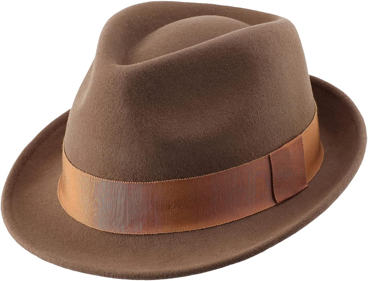 Men's Wool Felt Winter Hat Short Brim Fedora Hat