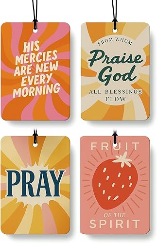 Miniatura 1 de Ambientador retro cristiano para automóvil, 4 piezas, aroma de coco, accesorios de coche de fe religiosa, decoración de espejo para mujeres, fresa,