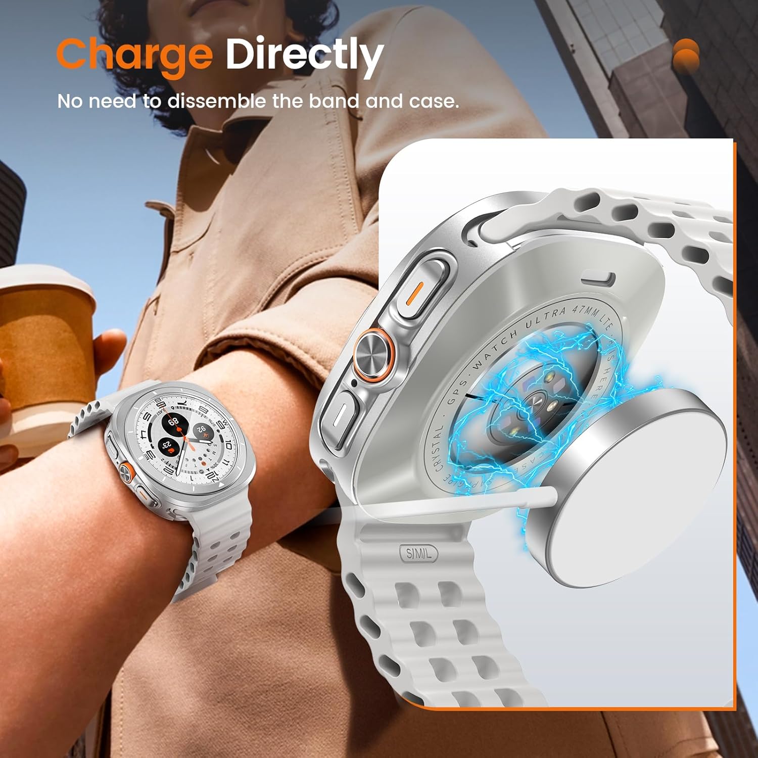 LETOID 3 in 1 Metal Case for Samsung Galaxy Watch Ultra/Ultra 2 Screen Protector 47mm, Stainless Steel Protective Bumper Face, Hard PC Back Cover and 9H Tempered Glass Film for 7 Ultra & 8 Ultra - Image 6