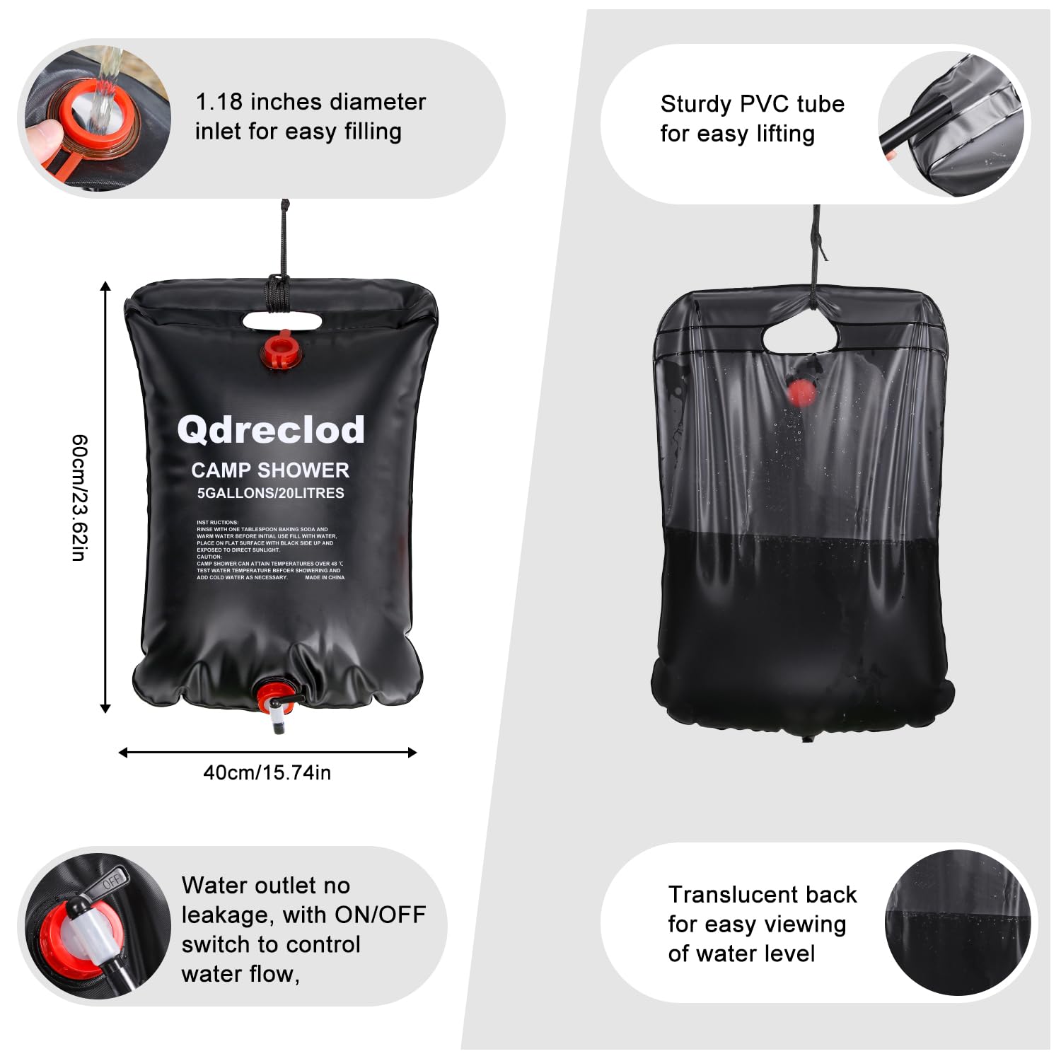 Lot 2 PCS Douche Solaire, 20L Sac de Douche Solaire Camping Pliable Sac de Douche Camping Portable Solaire Chauffe Sac de Douche de Sport Camping Randonée
