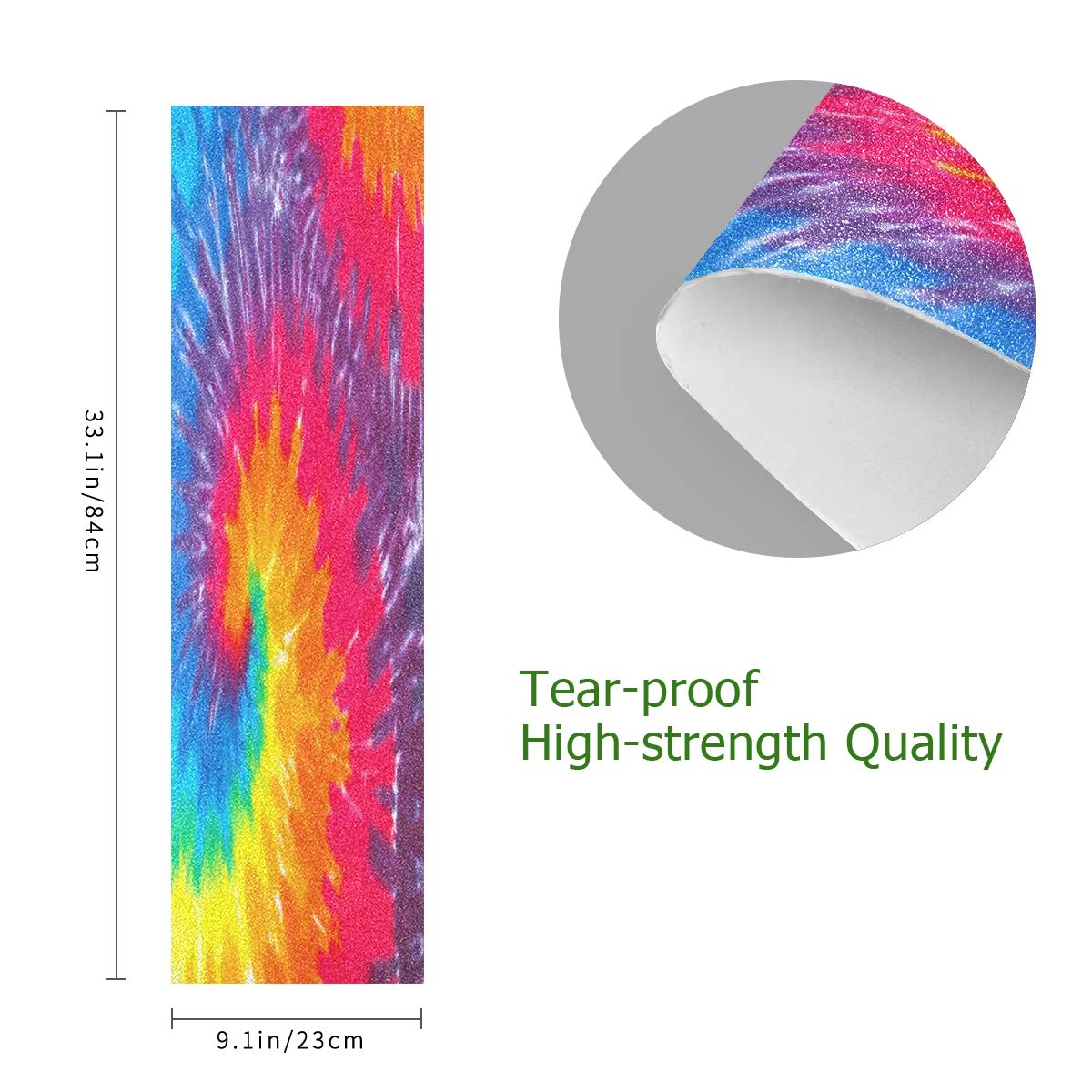 Rainbow Spiral Tie Dye Skateboard Grip Tape, Longboards Griptape Anti Slip Scooter Griptape Sand Paper Sheet Sticker 9" x 33" - Image 3