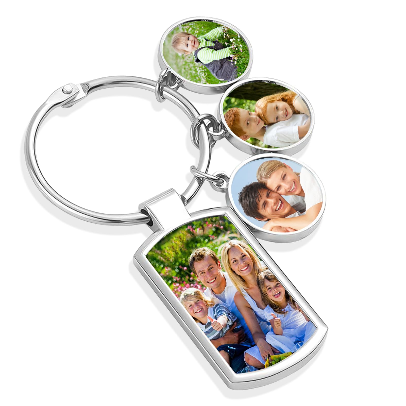 WBW Personalised Photo Keyring with Custom Text, Double-Sided Color Picture Engraved Text Keyrings, Customised Keychain Gifts for Boyfriend Women (Custom 4 Photos)