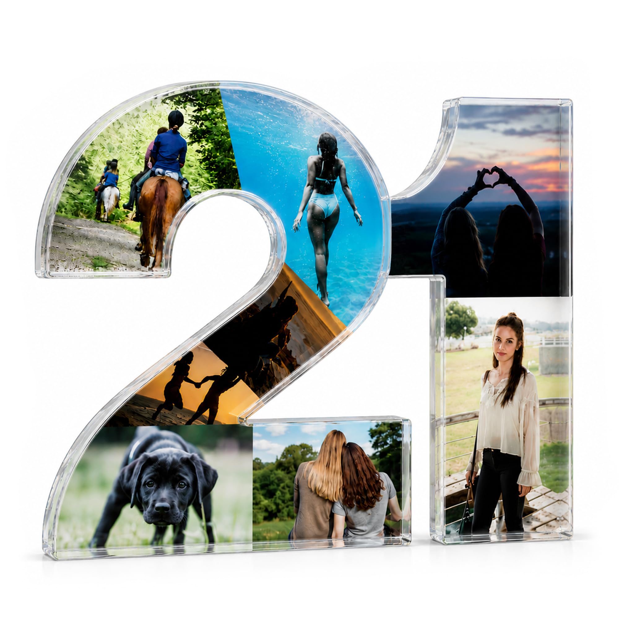 RED OCEAN Personalised 21st Birthday Acrylic Photo Plaque - 21st Birthday Photo Gift for Her Him, 8 Photo Collage Gift For Daughter Son Granddaughter Grandson, 21 Plaque Keepsake