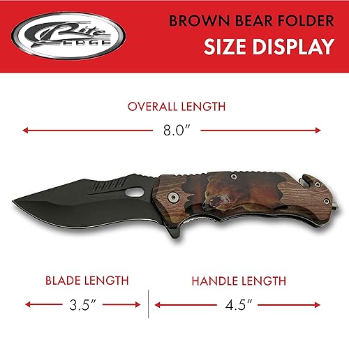 Miniatura 3 de SZCO Supplies Cuchillo plegable de rescate con bloqueo de trazador abierto asistido impreso de oso de 8 pulgadas, multicolor (300556-BE)