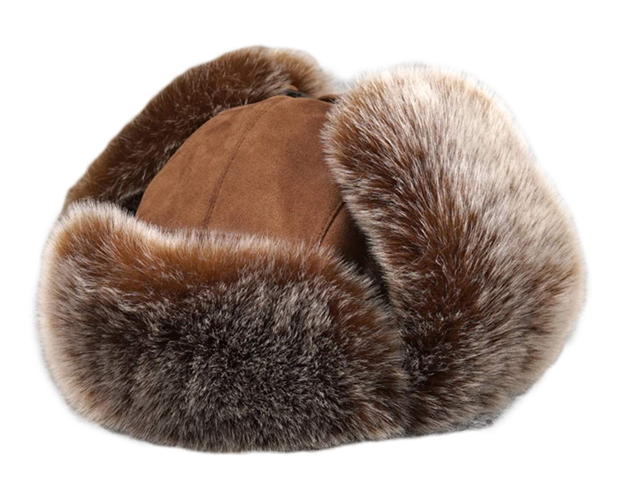 Insun Unisex Chapka Suède Chapeau de Trappeur en Fausse Fourrure Chaud Anti Vent Ushanka Chapeau de Chasse Russe