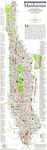 National Geographic Manhattan 1990 - Serie de mapas históricos de pared, 10 x 31.25 pulgadas, lienzo enrollado