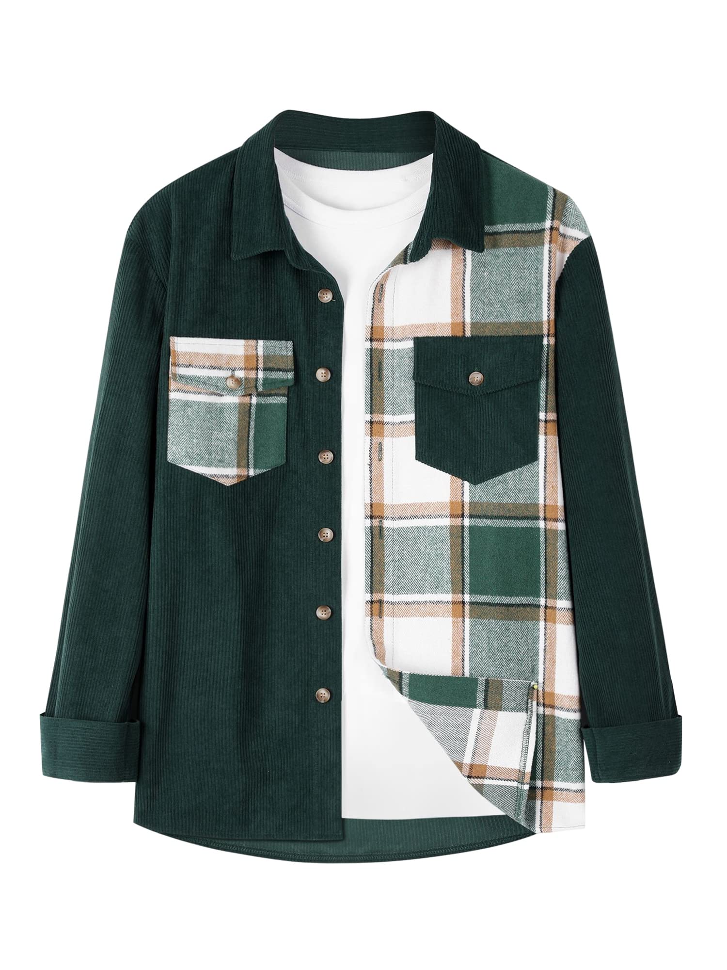 ZAFUL Unisex Plaid Flannel Shirt Jacket Button Down Long Sleeve Pocket Coat Outwear