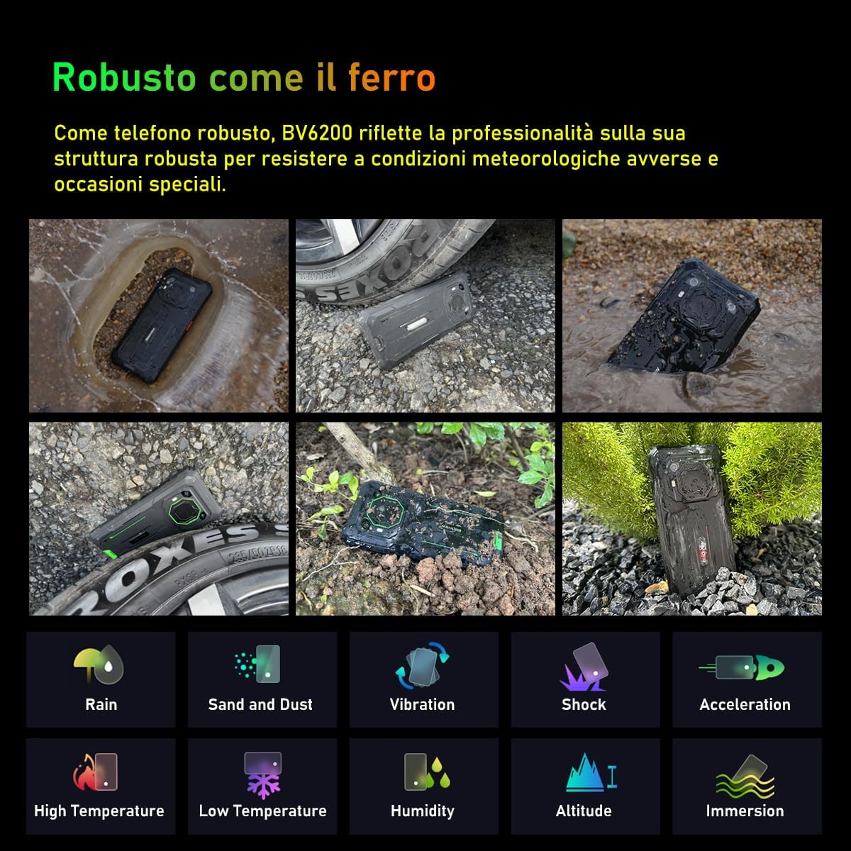Blackview BV6200 Pro rugged smartphone, altoparlante 98 DB, 13000 mAh, telefono cellulare da esterno senza contratto, Android 14,18 GB + 128 GB, telefono indistruttibile, 6,56" HD+,Helio P35 2,3 GHz