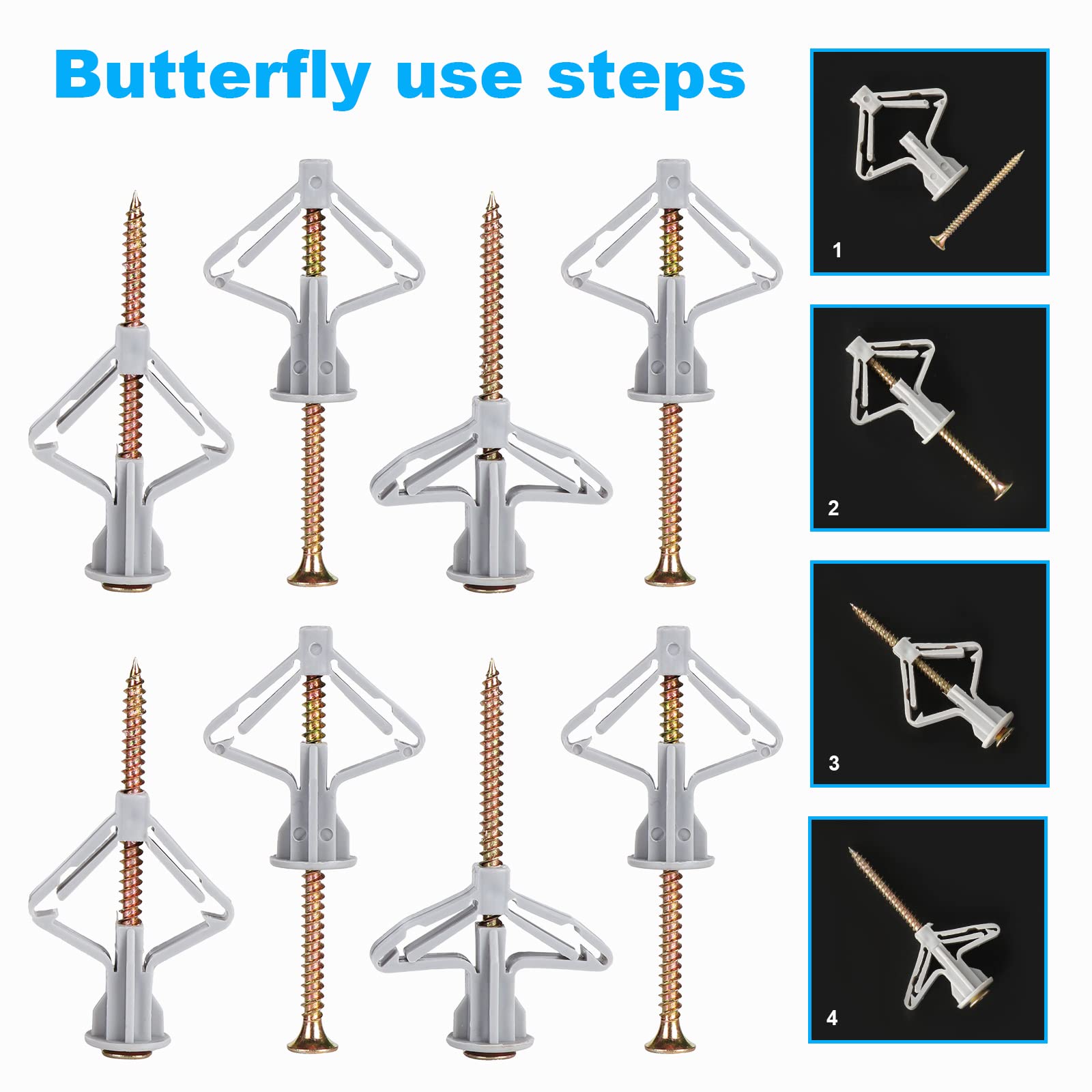 50 Stück Hohlraumdübel Set - Butterfly Dübel Mit Schrauben Für Gipskarton & Rigips