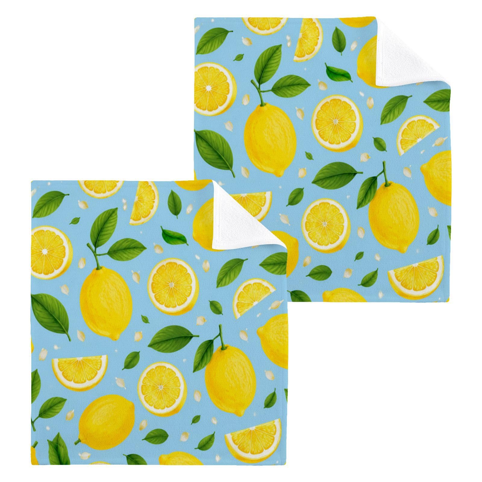 BOESI Lemon 12x12in Cotton Washcloth,Soft Absorbent Face Towel