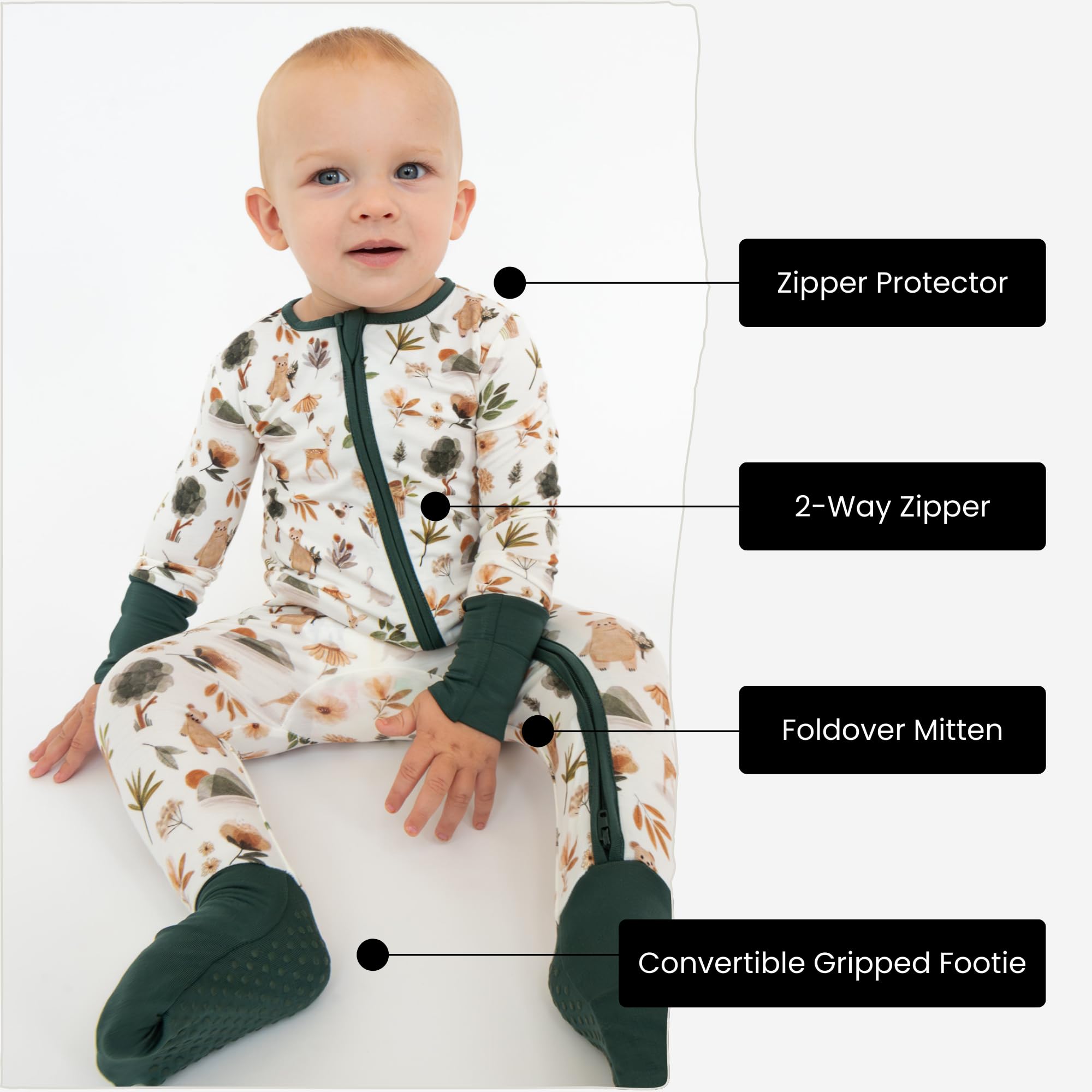 ITSY BITSY BOUTIQUE Viscose Bamboo Baby Pajamas - Zipper Baby Sleeper - Boys and Girls Footie Longsleeve - Grow with Me, Soft Convertible Gripped Footed Sleeper with 2-Way Zipper