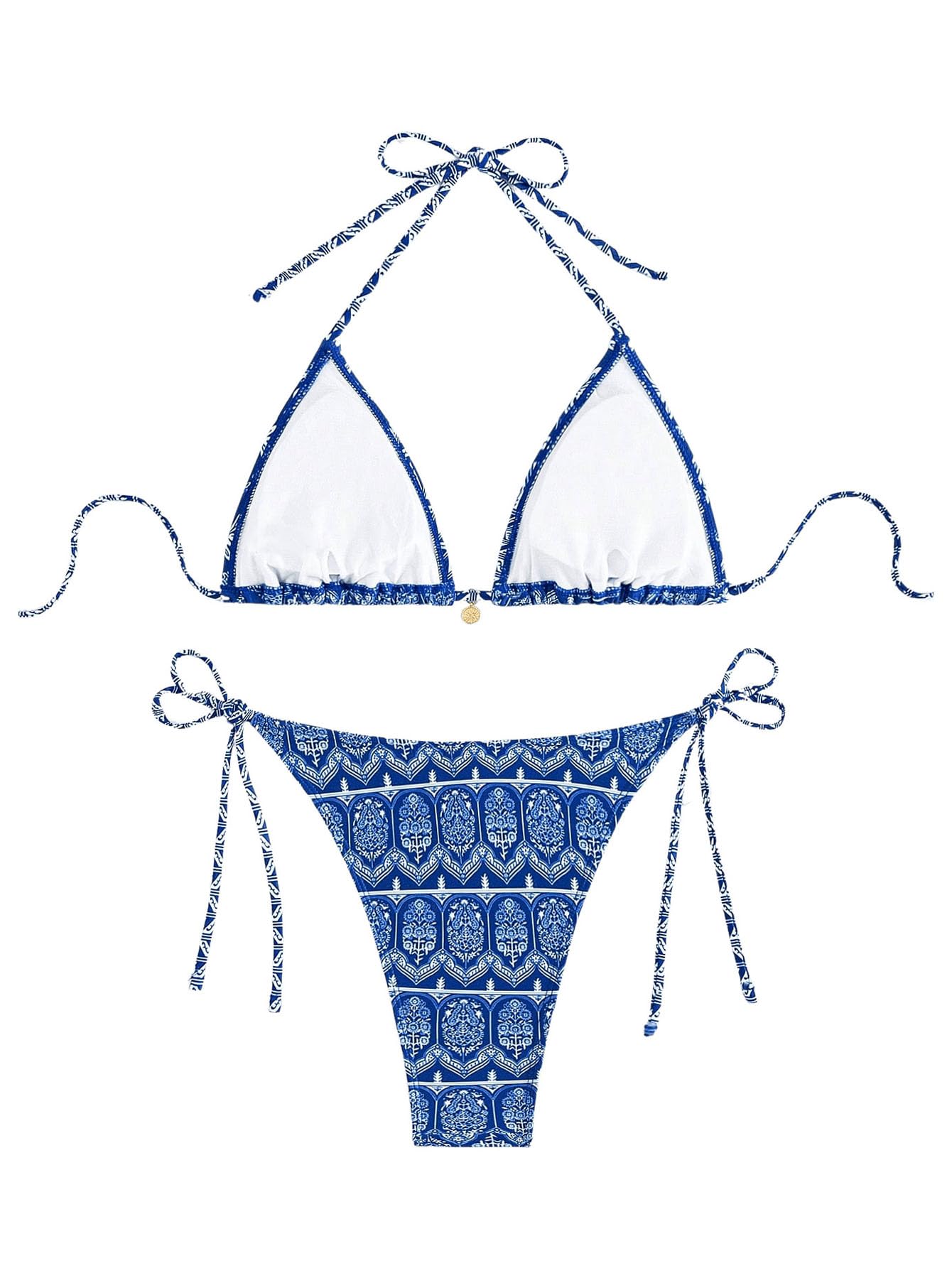 GORGLITTER Bikini triangle pour femme - Avec fleurs - Dos nu - Style bohème - Deux pièces - Maillot de bain