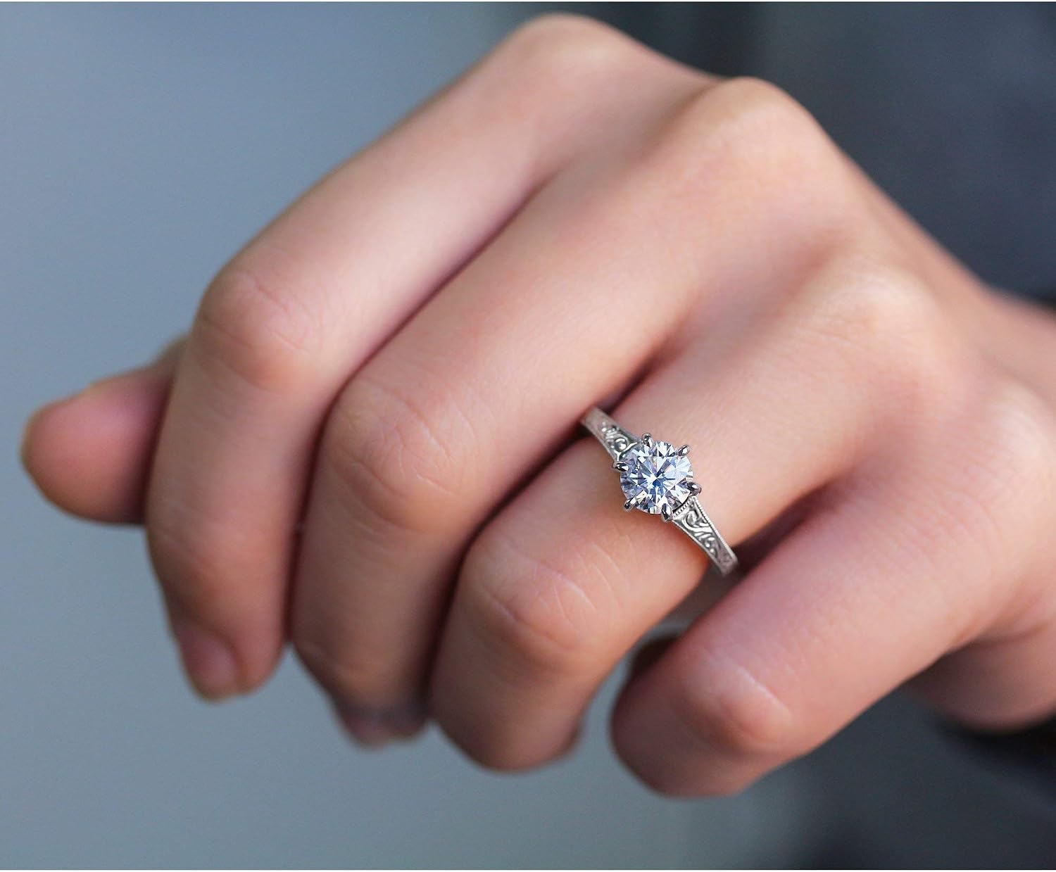 Kobelli 1 CTW 6-Prong Moissanite Solitaire Vintage Style Engagement Ring 14k Rose Gold (DEF/VS, GH/I1-I2), 5.5