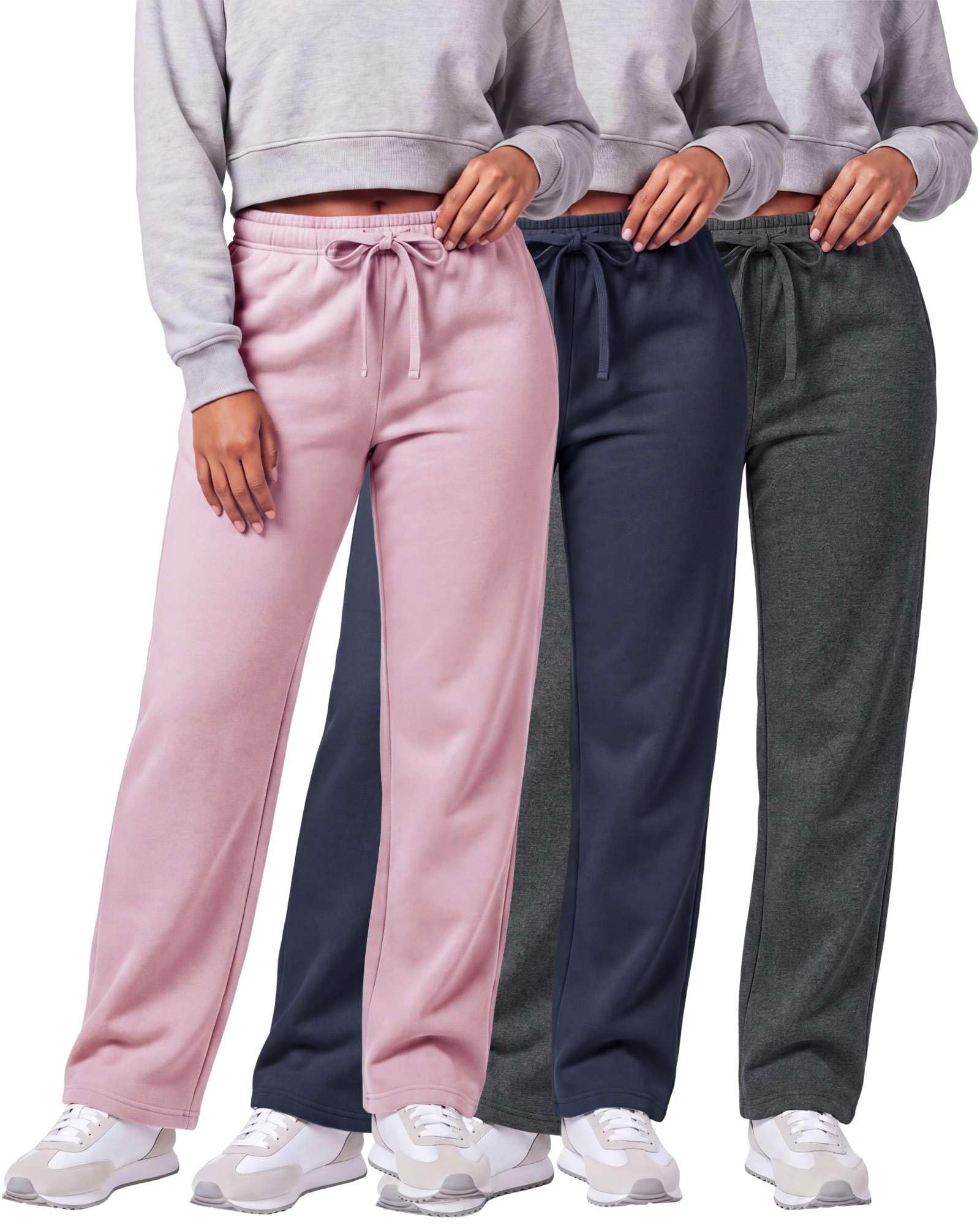 3 Pack Women's Fleece Sweatpants Open Bottom Lounge Sweats Workout Pockets