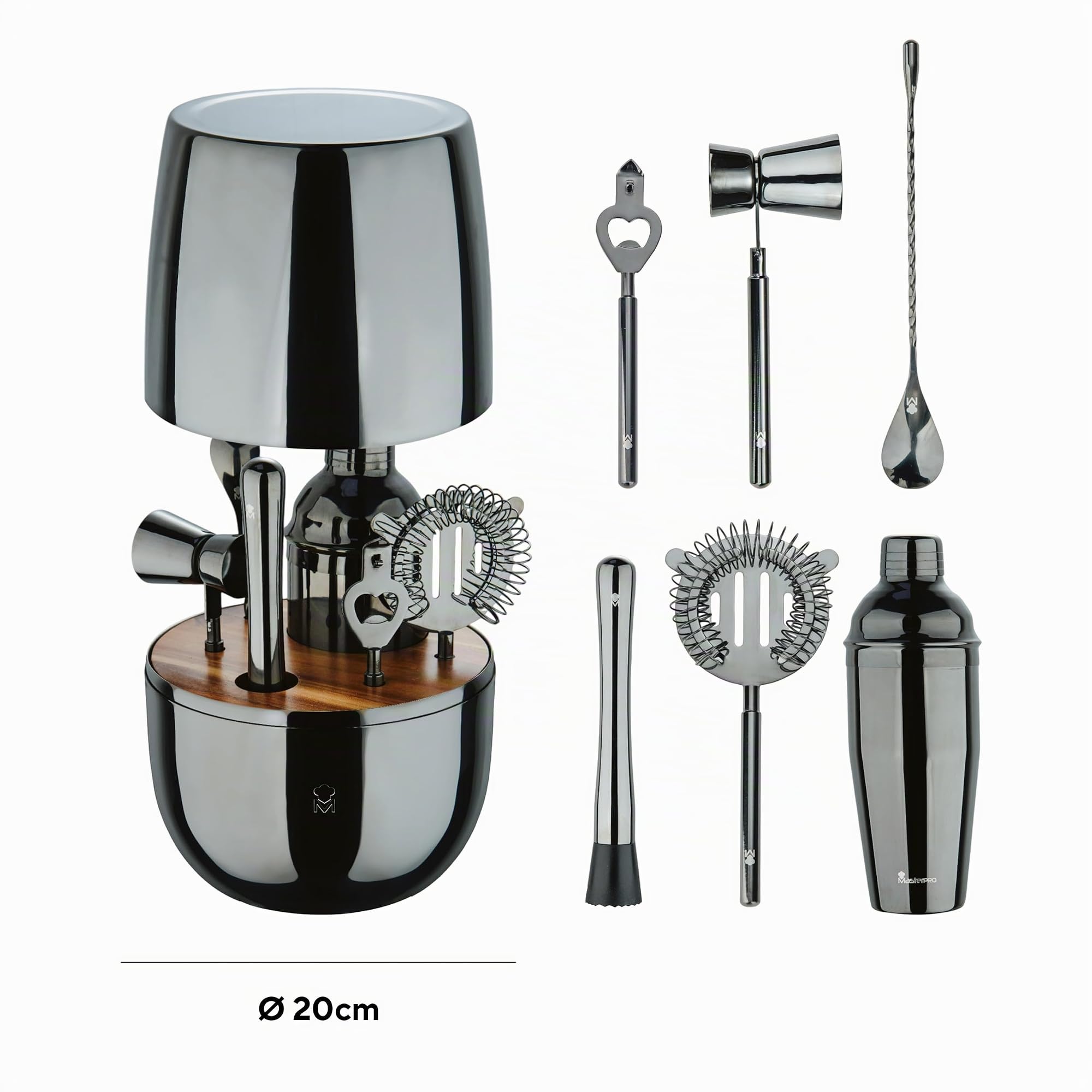 MasterPRO THE DROP - Set da cocktail di design in 6 pezzi in acciaio inox - Elegante, resistente e multifunzionale - Idea (Natale, Pasqua, matrimonio) - Scatola regalo inclusa