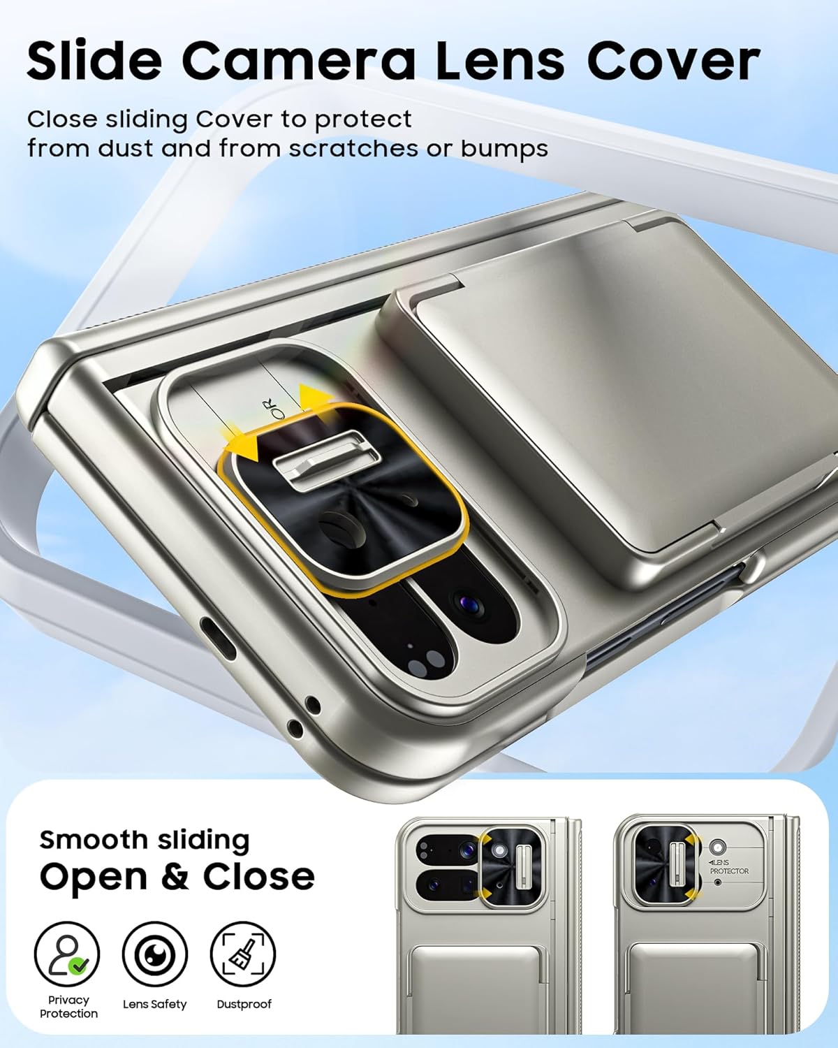 CENMASO for Google Pixel 10 Pro Fold Case with Card Holder [RFID Blocking] Camera Cover, Hinge Protection, Hidden Kickstand, Screen Protector, Shockproof Phone Case for Pixel 10 Pro Fold (Titanium)