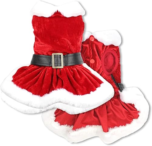 Parisian Pet Vestido de Navidad de Mrs. Santa Claus, falda de terciopelo rojo, vestido para perros pequeños, traje de vacaciones de invierno para