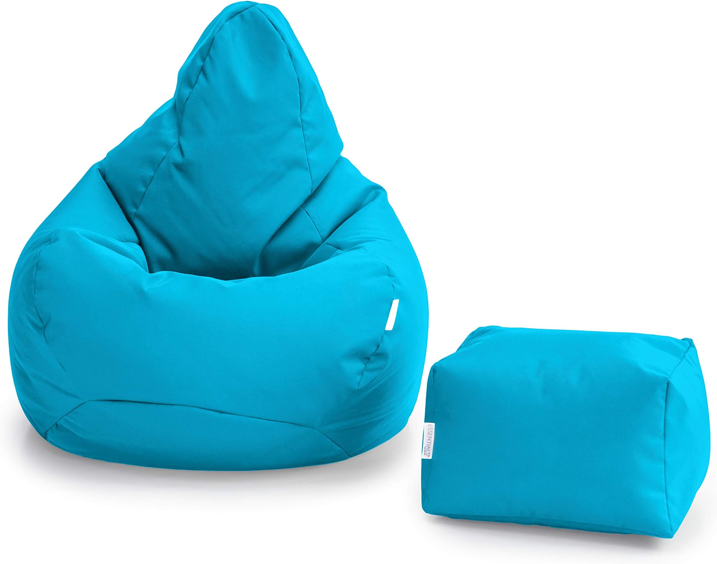 Loft 25 Bean Bag Gamer Chair | Outdoor Indoor Living Room BeanBag Seat | Water Resistant | Ergonomic Design for Body Support | Durable & Comfortable (Bean Bag + Footstool, Aqua)