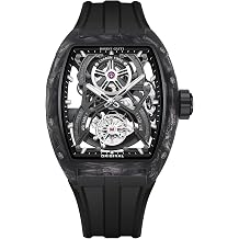 Tonneau Men Carbon Fiber Skeleton Tourbillon Automatic Watch