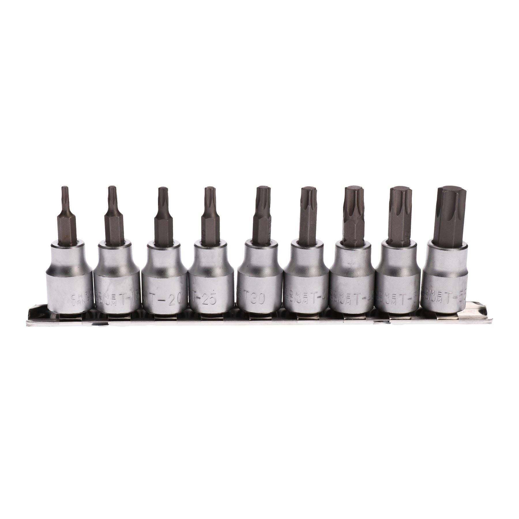 Ab Tools Men's 9Pc 3/8" Dr Star Torx Bit Sockets Socket On Rail T10 - T55 Shallow