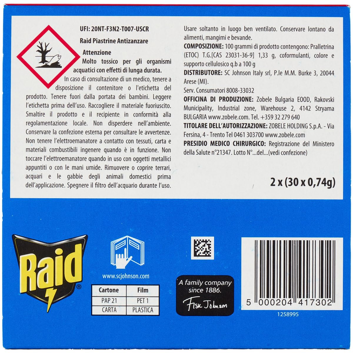 Raid Piastrine Antizanzare, 60 Piastrine Inodore per Zanzare Comuni e Tigre, Fino a 12 Ore di Protezione, Compatibili con Diffusori Raid