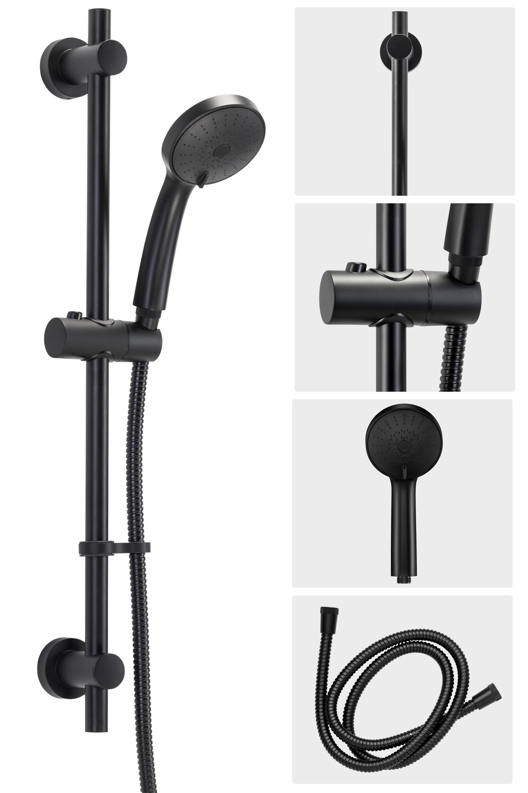 Croydex Black Presion Pressure Boosting Shower Set - Riser Rail/Shower Head/Hose