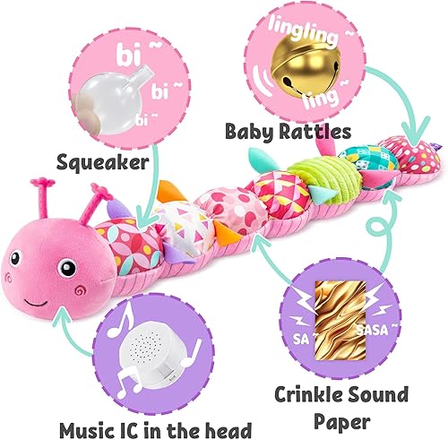 Miniatura 3 de LIGHTDESIRE Juguetes musicales para bebés, oruga, juguete de peluche infantil con arrugas y sonajeros, juguetes sensoriales suaves con texturas para
