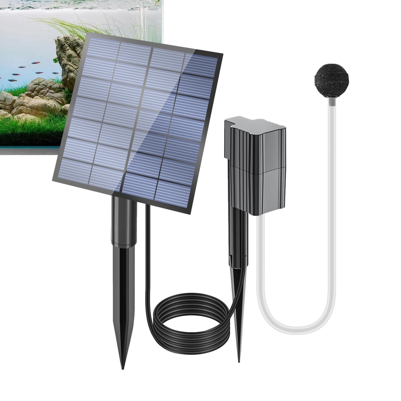 Pompe à Air pour Aquarium Solaire Portable Alimentée par Énergie | Pompe à air pour aquarium pour intérieur bureau appartement extérieur jardin terrasse parc étang pêche hydroponie