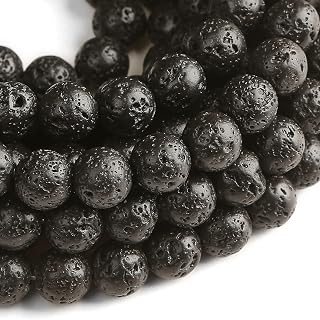 Hixhro 120pcs 8mm Lava Rock Beads Natural Stone Beads for Jewelry Making with Crystal Stretch Cord Spacer Beads