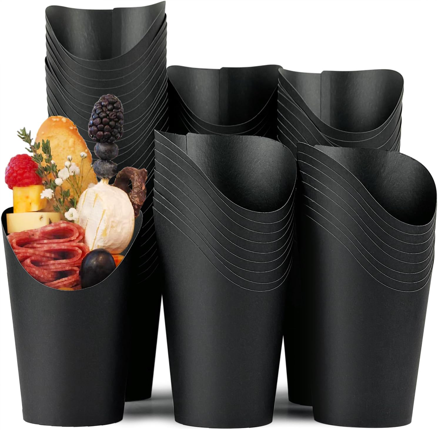 100 Pcs French Fries Holder, 12oz Disposable Paper French Fry Cups Black Charcuterie Cups for all Occasions (12oz, Black)