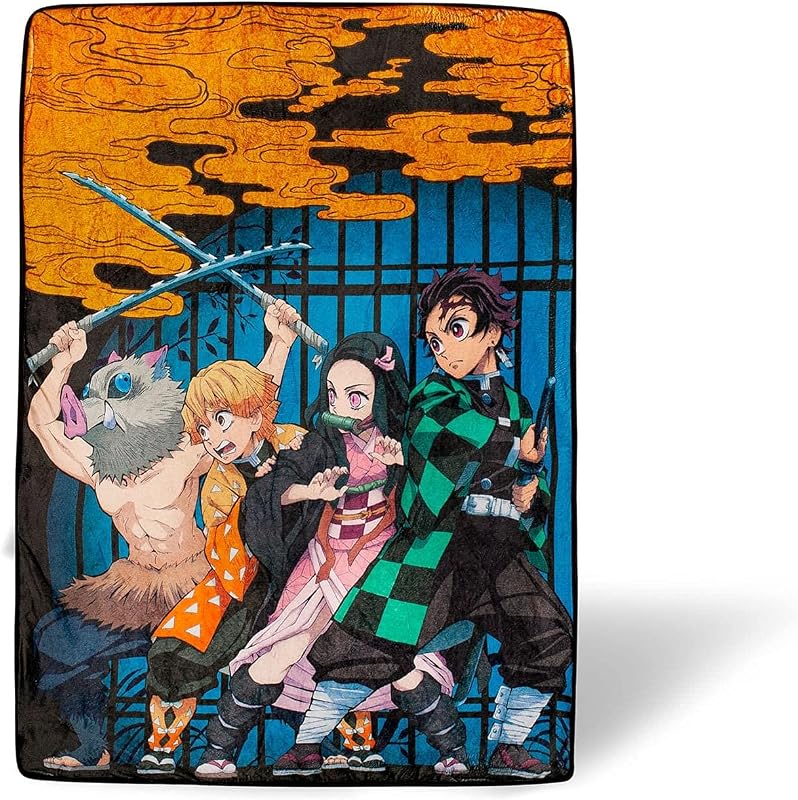 Manta de felpa de gran tamaño Demon Slayer | Acogedora funda Sherpa para sofá y cama | Manta polar súper suave | Coleccionable oficial de anime manga | 45 x 60 pulgadas