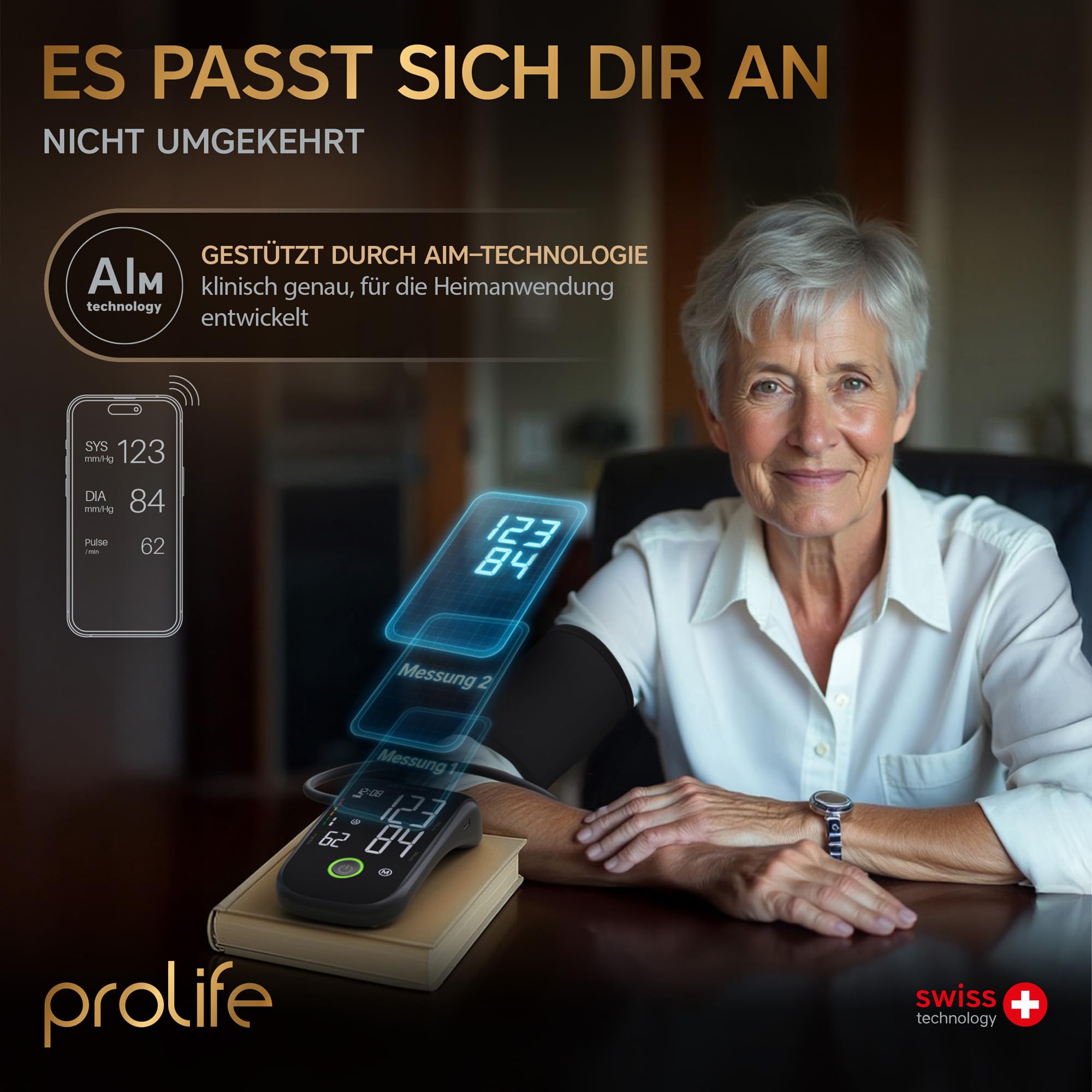 prolife PX7 Premium Blutdruckmessgerät Oberarm mit AFib, Digitales Blutdruckmessgerät mit App, Blutdruckmessgerät Bluetooth, Blutdruckmanschette