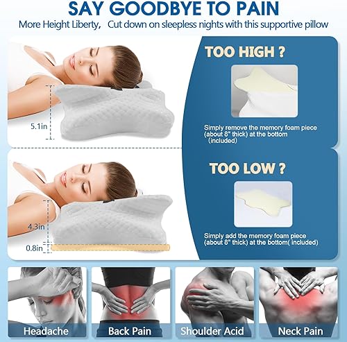 Miniatura 2 de Almohadas de espuma viscoelástica, almohada cervical para aliviar el dolor de cuello y hombros, almohada ergonómica de contorno de cama, suave para
