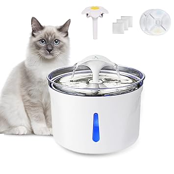 EZLife Cat Water Fountain,Stainless Steel Pet Water Fountain for Cats Inside,2.5L/85oz Cat Fountain Water Bowl with Water Level Indicator,Cat Water Dispenser with 2 Replacement Filters,2 Spouts
