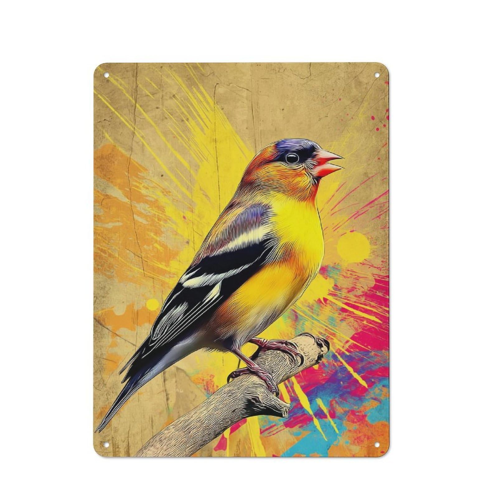 Vibrant Bird on Branch Vintage Tin Sign 40x30cm, Rustic Bistro Wall Plaque for Kitchen, Cafe, Pantry Or Dining Room