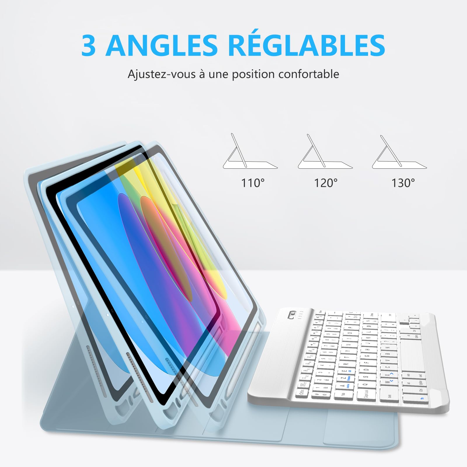 Clavier IPad 10ᵉ & 11ᵉ Gen A16 10.9"/11" 2022/2025 – Rétroéclairé 7 Couleurs, AZERTY FR, Magnétique Détachable Rose