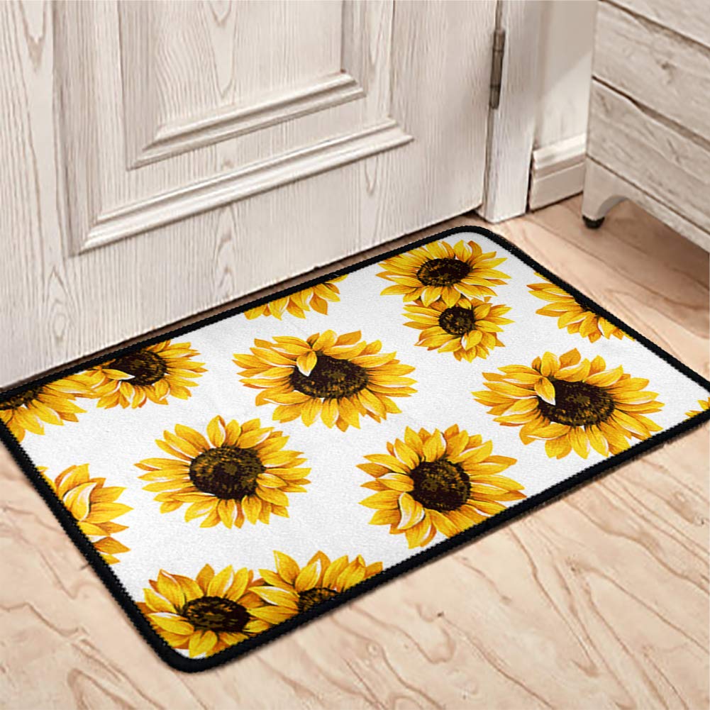 HUGS IDEA Lot de 2 paillasson de bienvenue pour intérieur et extérieur Blanc tournesol