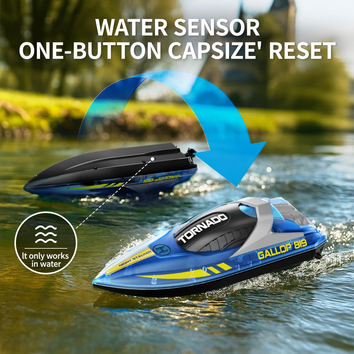 Barco Teledirigido RC 2 Unidades, Control Remoto 2.4GHz,Doble Hélice, Modo Dual de Velocidad, Luces LED, función Flip automática, 4 Baterías Recargables,para Niños y Adultos, Ideal para Piscina y Lago