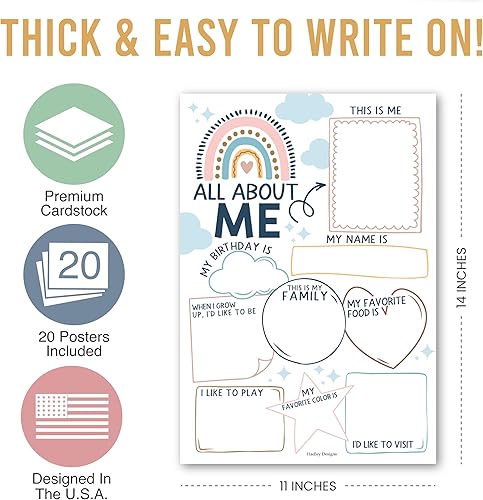 Miniatura 4 de Póster All About Me Elementary - Póster de 20 estrellas de la semana, póster de All About Me para preescolar y jardín de infantes, póster de