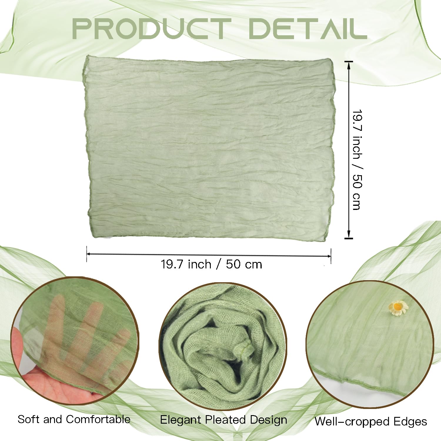 120 Pack Sage Green Cheesecloth Napkins, 20x20 Inch Wrinkled Gauze Dinner Napkins Rustic Cotton Linen Table Napkin for Wedding, Bridal Shower, Baby Shower, Boho Decor