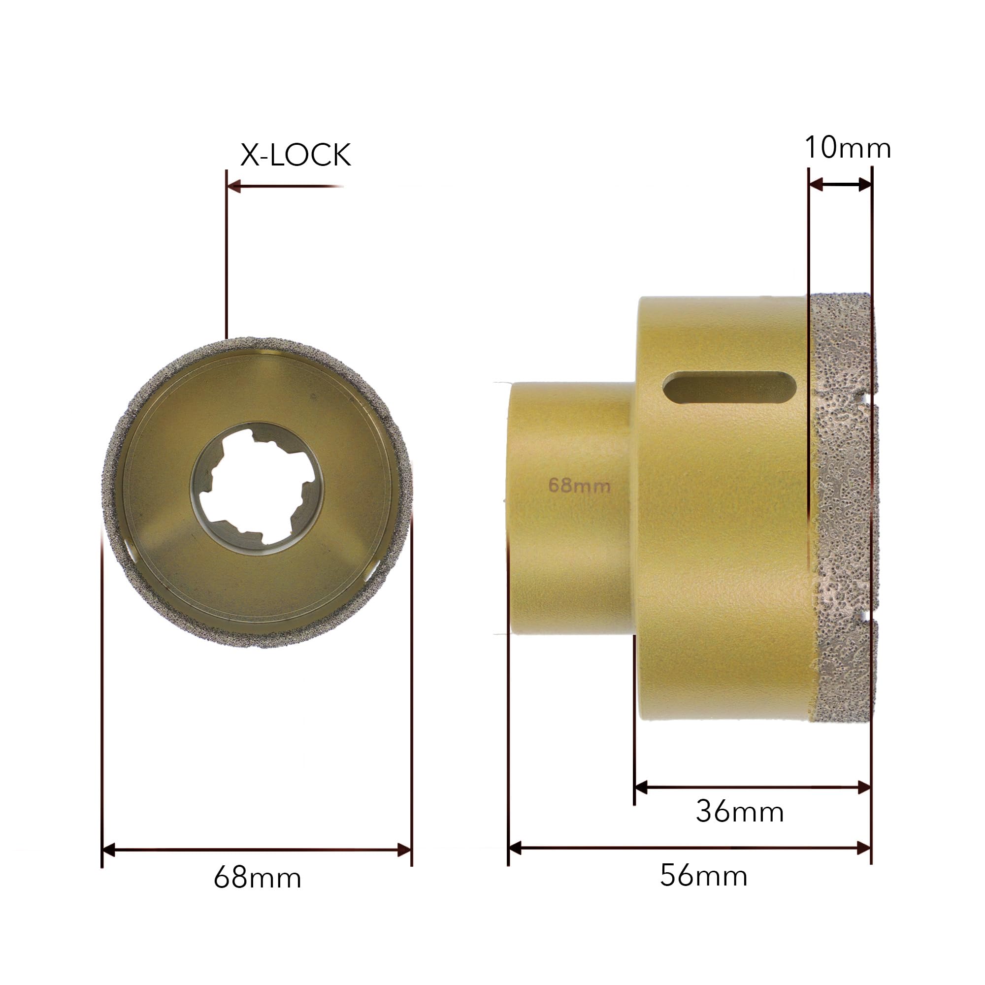PRODIAMANT Broca de diamante para azulejos de 68 mm para montaje X-Lock, broca seca para gres porcelánico, cerámica y piedra natural, para amoladora angular