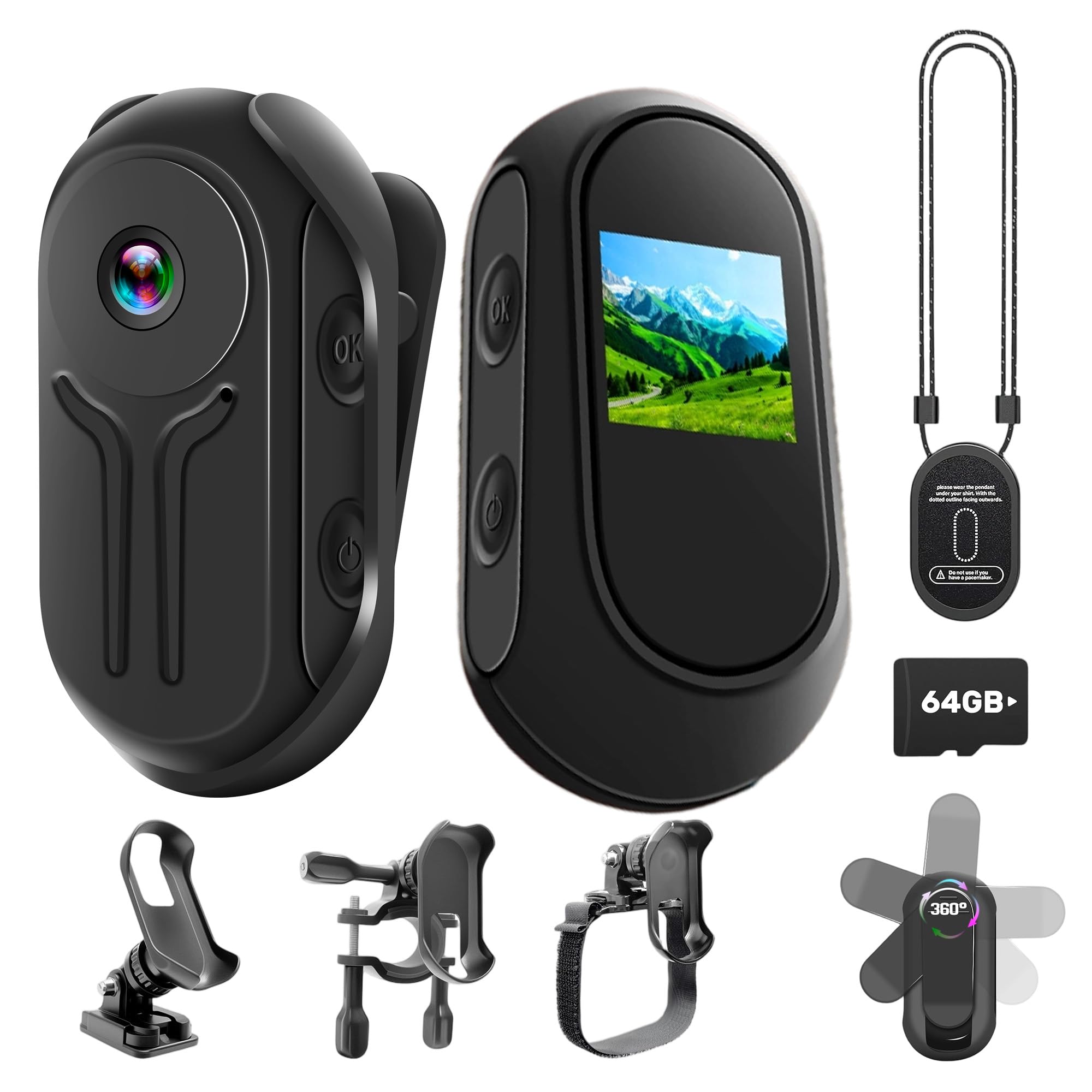 1080P Mini Action Cam, Body Camera con Scheda da 64GB