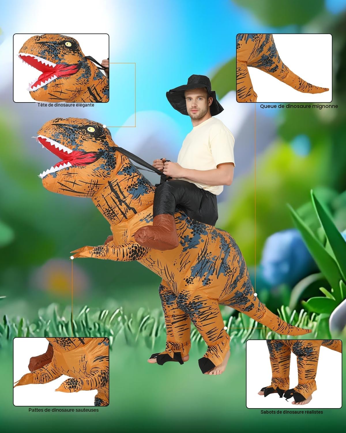 FXICH Costume gonflable Trex pour adulte,Homme&Femme Cavalier Dinosaure Funny Fancy Dress Party Inflatable Costume Brown(Convient aux adultes d'une taille de 150-190cm)