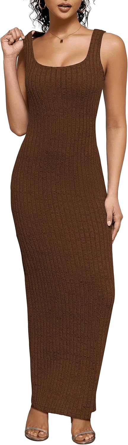 PINSV Women's Bodycon Maxi Dress Stretchy Sleeveless Tank Dress Summer Long Ribbed Casual Beach Party Dress - Image 3