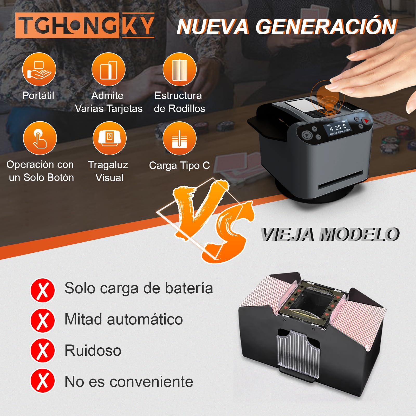 2 en 1 Distribuidor y barajador automático de Cartas Rotación de 360°Máquina automática Distribuidor de Cartas para Juegos de Cartas con 4 Botón Inalámbrico para Viajes y Fiestas