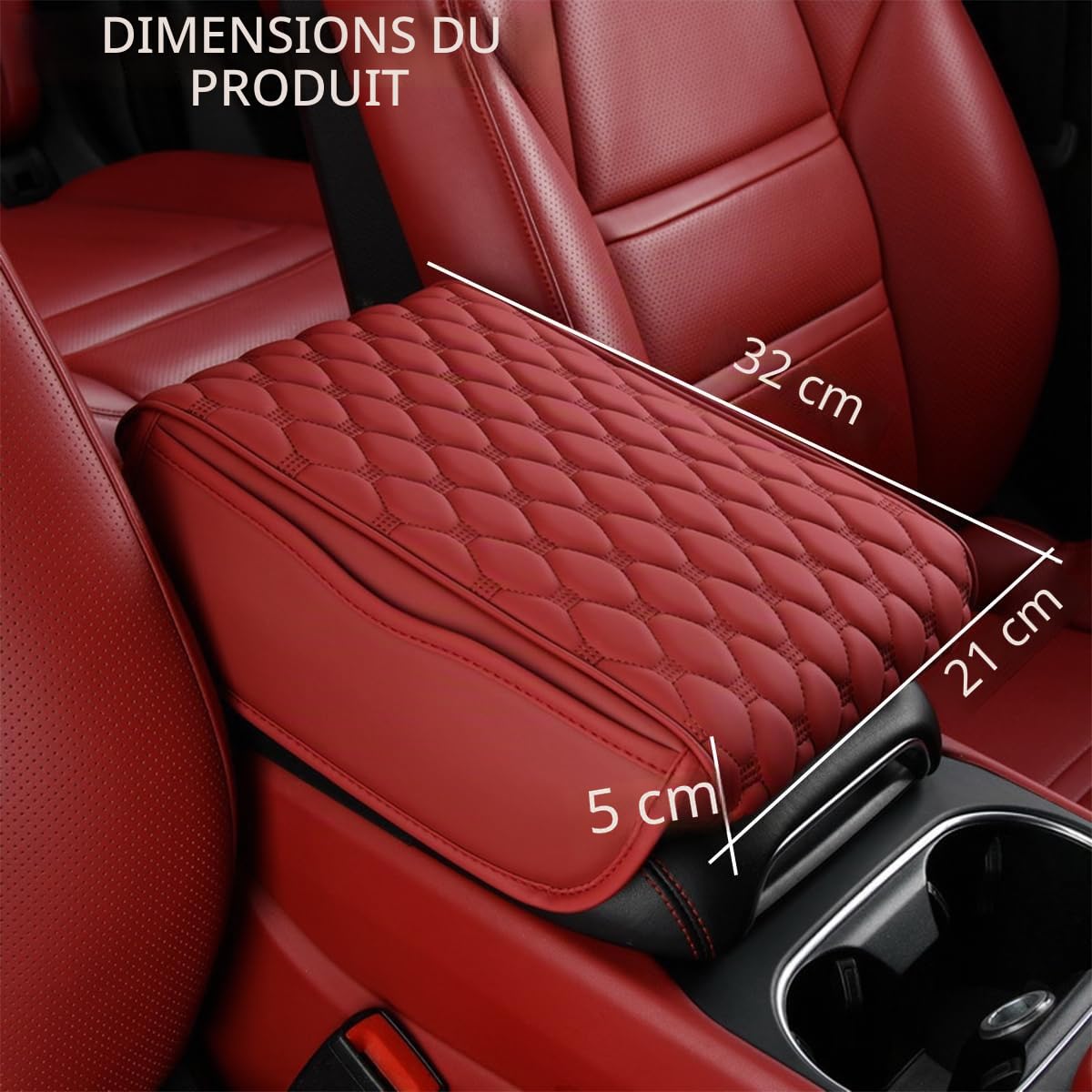 CGEAMDY Coussin D'accoudoir Voiture En Cuir, Coussin D'accoudoir En Mousse à Mémoire Forme Pour Véhicule, Housse D'accoudoir Universelle Imperméable Pour Console Centrale Voiture(Bourgogne)