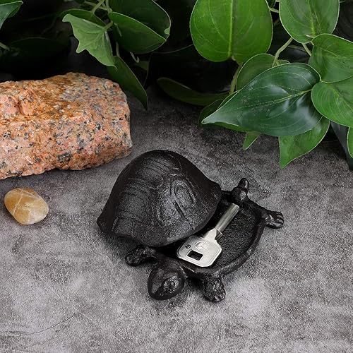Miniatura 7 de JUXYES Tortuga de hierro fundido para llaves, estatua de jardín pequeña para exteriores y caja de decoración de interiores para llaves, joyas y