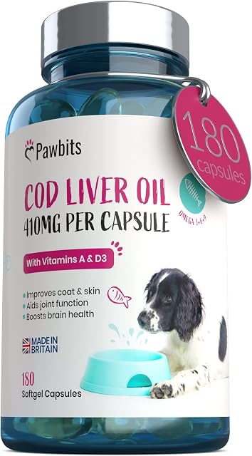 180 Cod Liver Oil Capsules for Dogs & Cats - (6 Months Supply) High Strength 410mg Gel Capsules to Support Joint, Skin and Coat Health - UK Manufactured